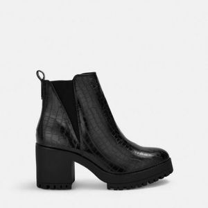 Black Croc Effect Chunky Chelsea Ankle Boots
